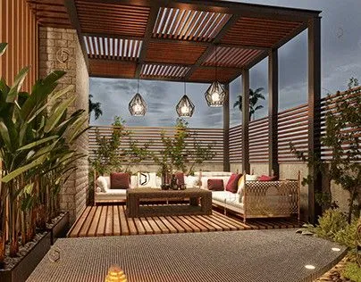 تحويل الفناء إلى واحة في الجنوب:للمظلات والحدائق وبرجولات 