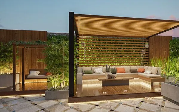 تحويل الفناء إلى واحة في الجنوب:للمظلات والحدائق وبرجولات 