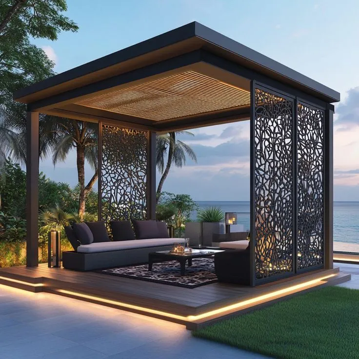 تحويل الفناء إلى واحة في الجنوب:للمظلات والحدائق وبرجولات 